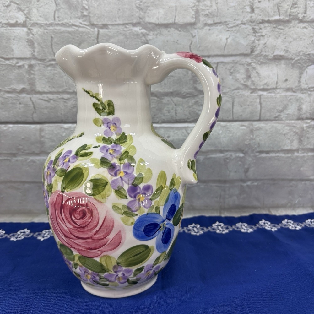 TableTops Hand-Painted Ceramic Pitcher "Mariam' Garden" Designed by Don Swanson
